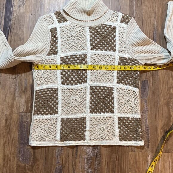 Vintage Liz Claiborne Crochet Ribbed Turtleneck Sweater - Picture 7 of 8